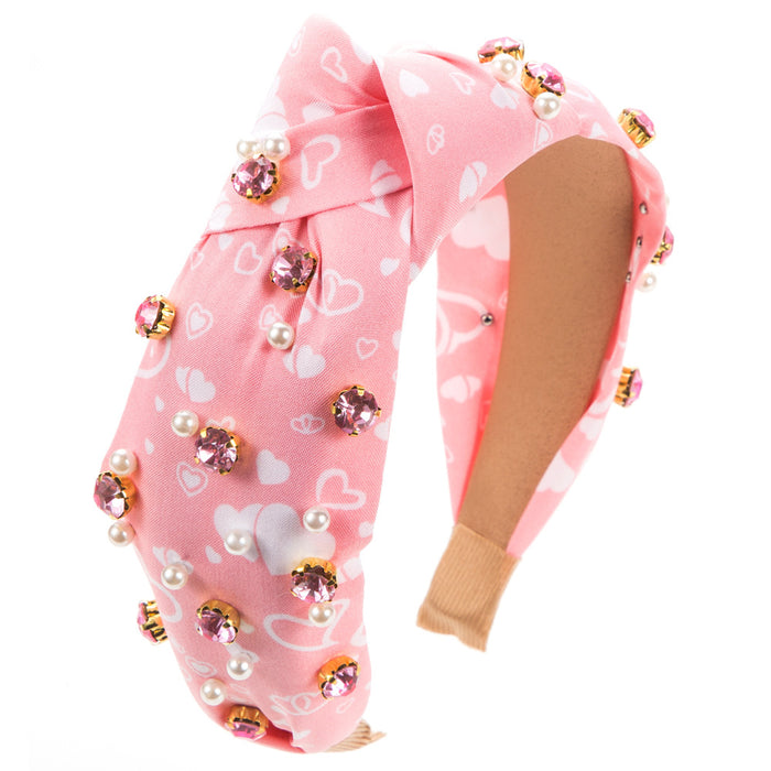Wholesale Valentine' s Day Heart Pattern Rhinestone Beaded Headband