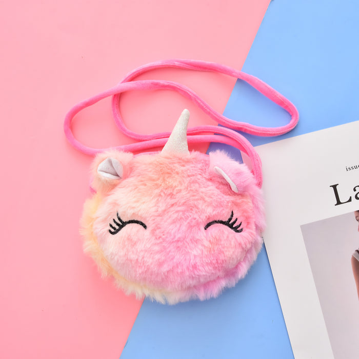 Wholesale  creative plush messenger bag cartoon children's shoulder bag round cosmetic bag women's mobile phone storage bag