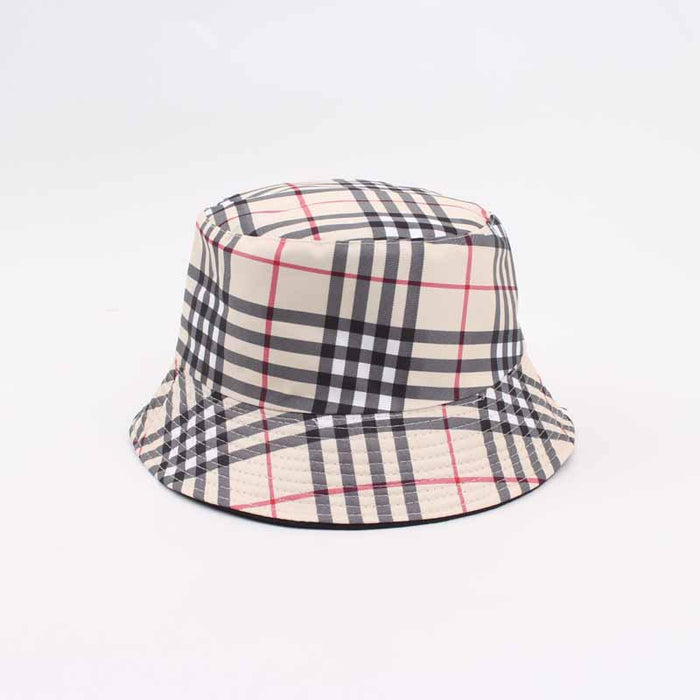 Wholesale Striped checkered basin hat for sun protection and travel, double-sided wearable