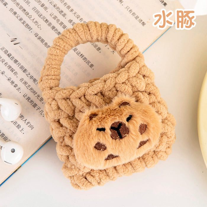 Wholesale Plush Woven Coin Purse Earphone Bag Cute Girl's Heart Jewelry Storage Bag