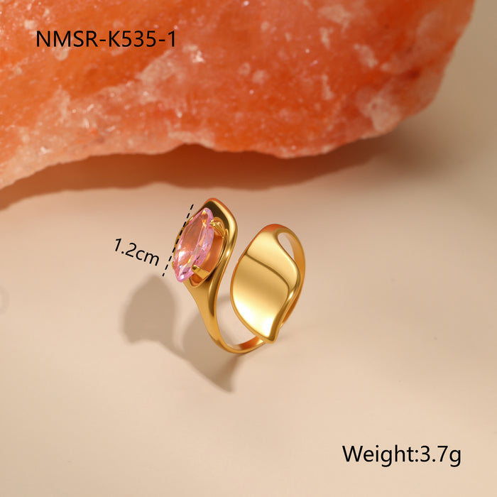 Wholesale Geometric pink zircon stainless steel ring