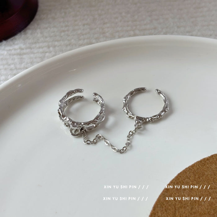 Wholesale Small niche design chain double finger open ring, simple and trendy texture ring