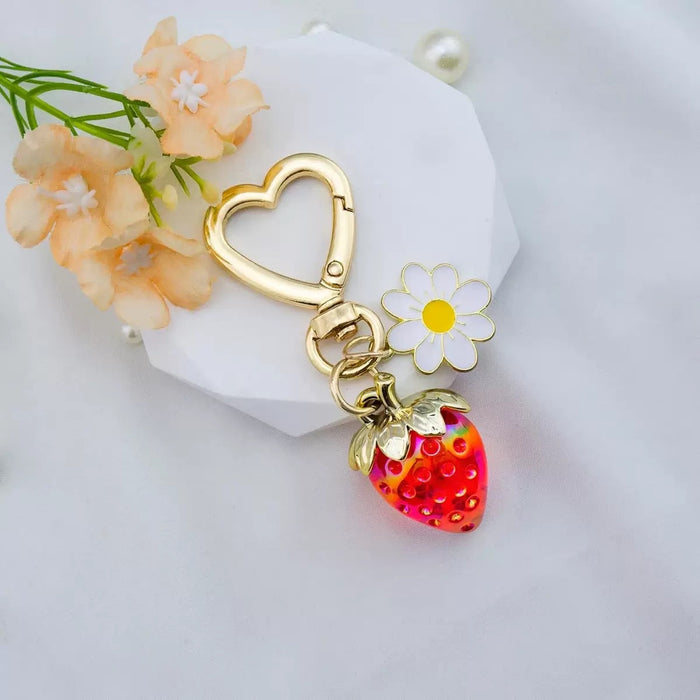 Wholesale Metal Strawberry Keychain Transparent Plating Sweet Fruit Bag Charm