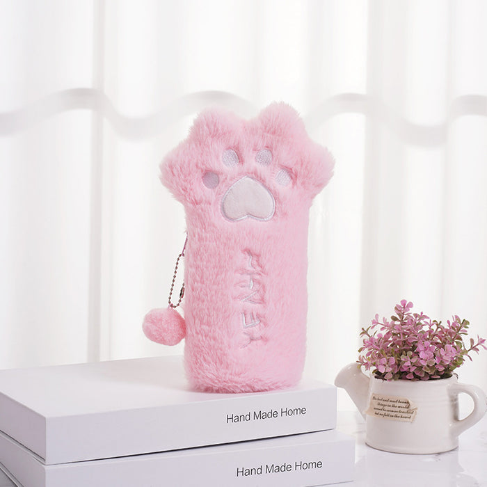 Wholesale Cartoon Cute Plush Pencil Case Cat Paw Large Capacity
