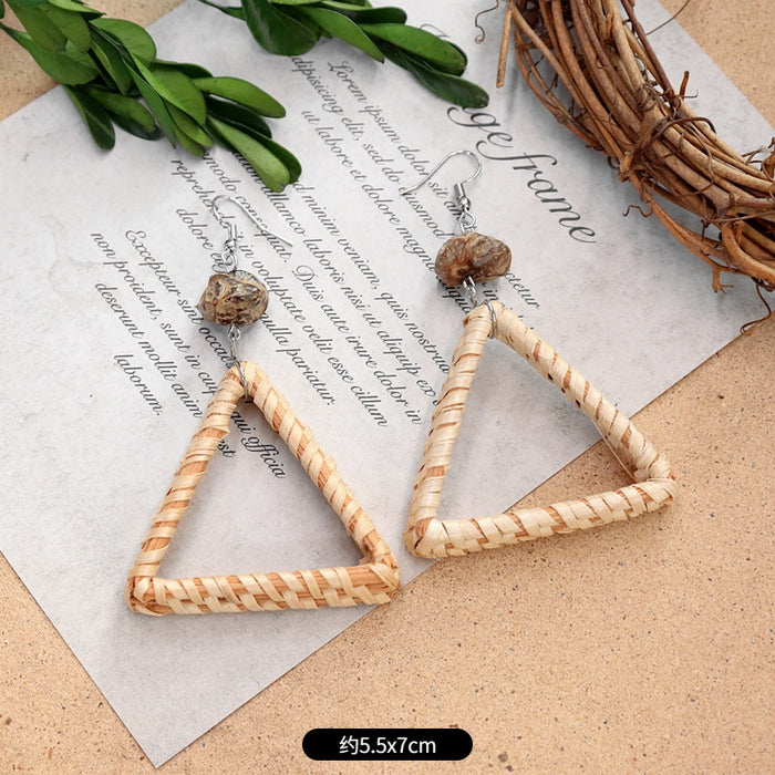 Wholesale Rattan Woven Ethnic Style Wooden Earrings JDC-ES-Luox010