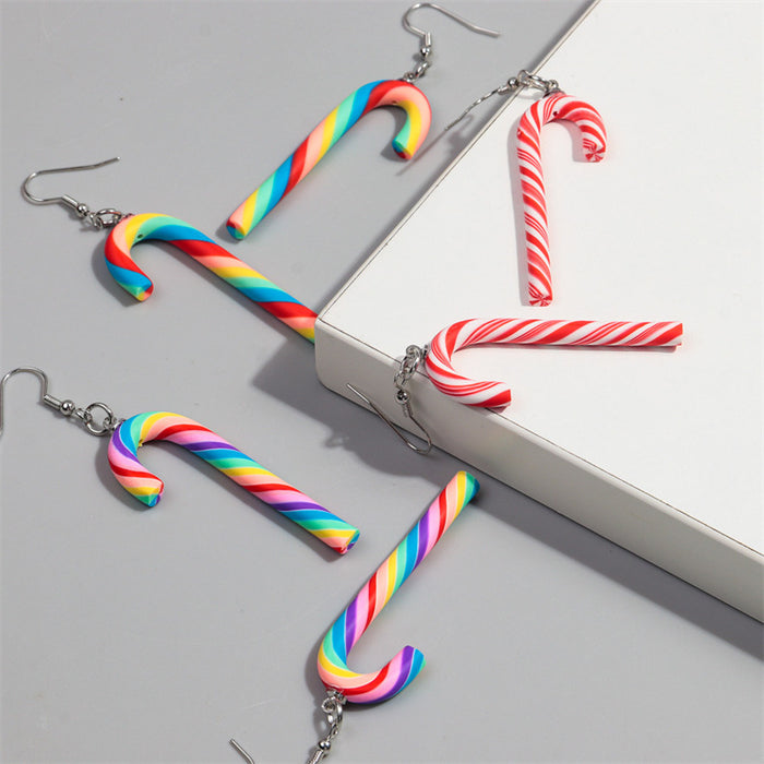 Wholesale Christmas Rainbow Cane Girls Candy Color Earrings