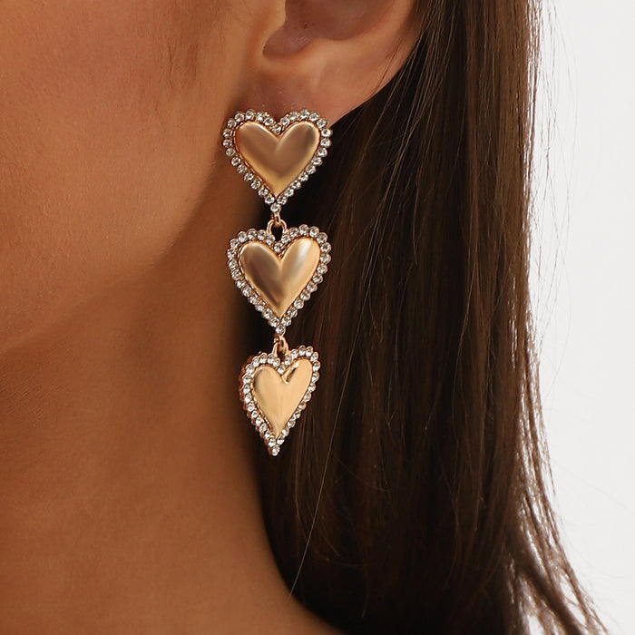 Wholesale Multi-layer Love Alloy Rhinestone Earrings JDC-ES-QianDi029