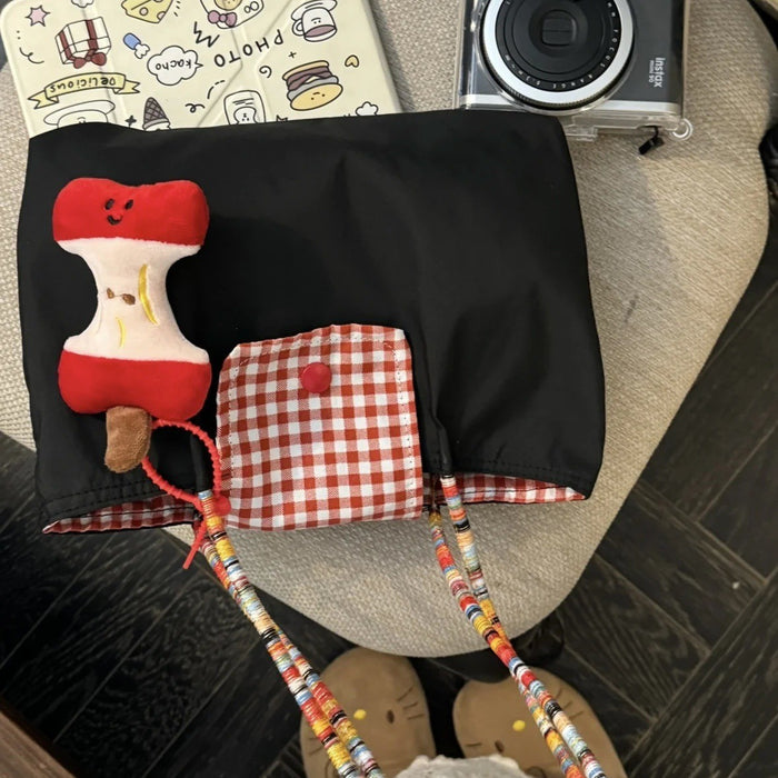 Wholesale Denim Portable Small Storage Bag Underarm Bag Black Plaid Shoulder Bag