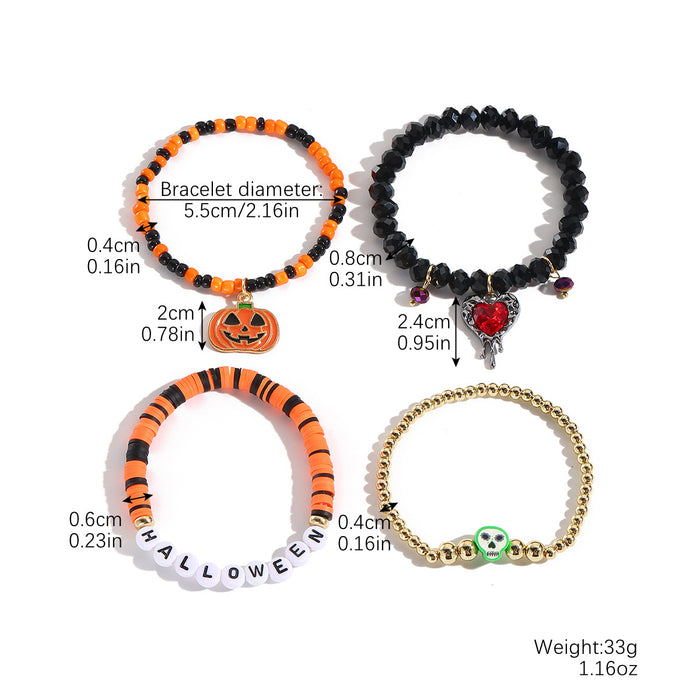 Wholesale Bracelet suit Beads Orange Pumpkin Skull Pendant Halloween Bracelet