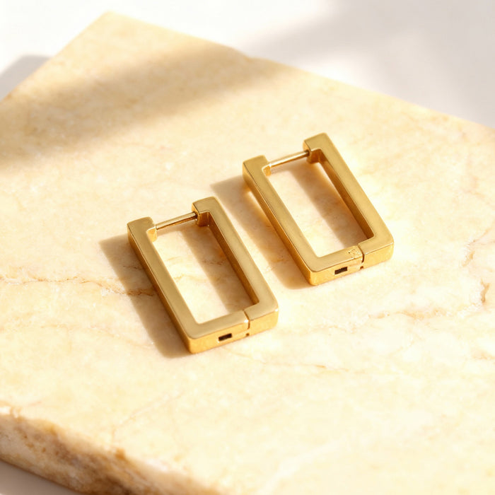 Wholesale Minimalist Geometric Rectangular Stainless Steel Hoop Earrings