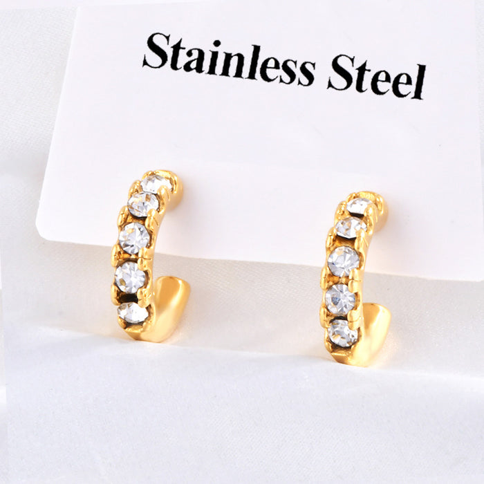 Wholesale Geometric titanium steel earrings,  18K gold stainless steel inlaid pearl C-shaped earrings.