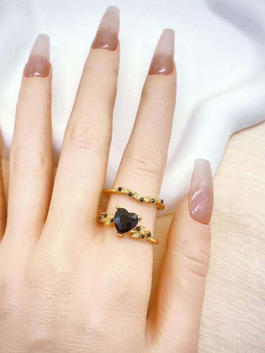 Wholesale Retro high-end heart-shaped fashion 2-piece women's ring set