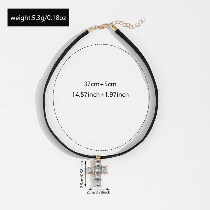 Wholesale Diamond Embedded Cross Necklace Choker Adjustable Geometric