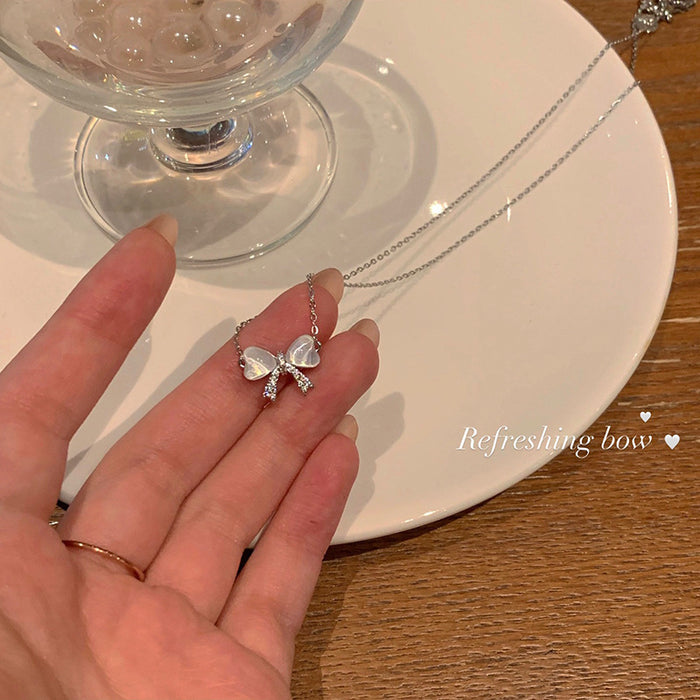 Wholesale Sweet Bow Necklace Opal Clavicle Chain for Girlfriend