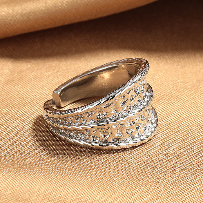 Wholesale New niche design textured ring with irregular folds, wide textured surface, simple and trendy open mouth dining ring