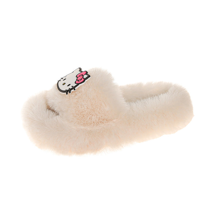 Wholesale Furry Slippers Autumn and Winter Cute Cartoon Cat Thick-Soled Home