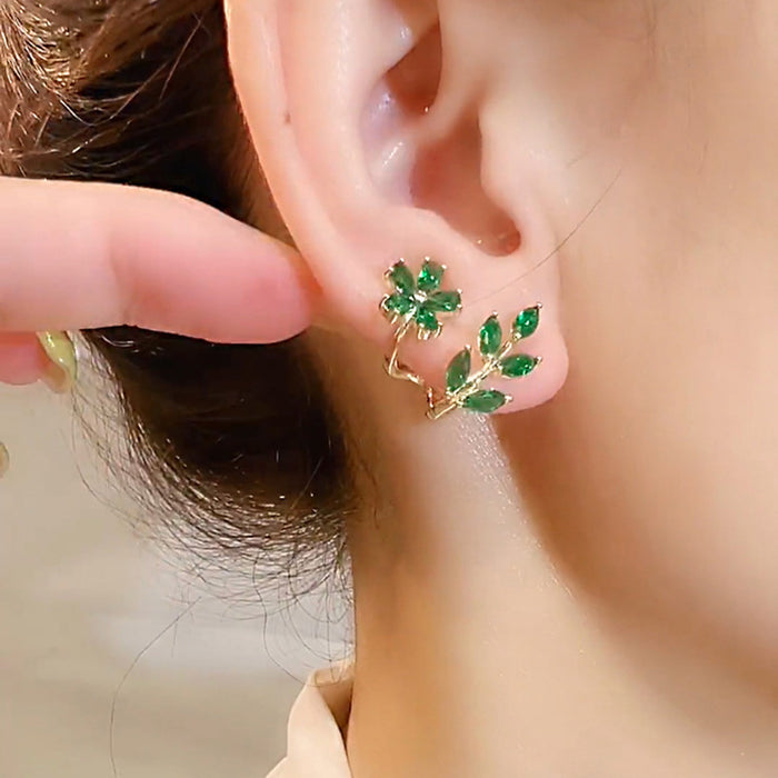 Wholesale Copper Green Leaf Flower Set Diamond Earrings JDC-ES-Wuyu002