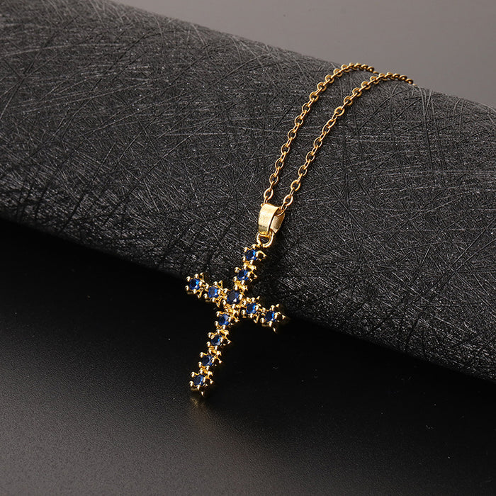 Wholesale Copper Inlaid Zircon Cross Pendant Necklace JDC-NE-ShangY035