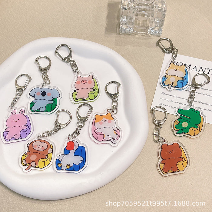 Wholesale Acrylic Keychain Double-sided Transparent Cartoon Animal Pendant Student Bag Children' s School Bag Accessories