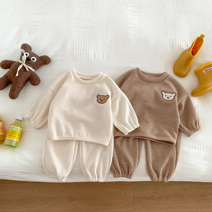 Wholesale Cute Cartoon Bear Head Long Sleeve Sweatshirt Trousers Baby Suit JDC-BC-WeiNiS011