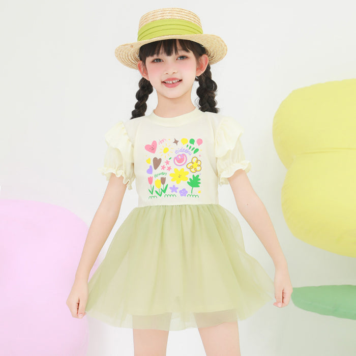 Wholesale Children's swimsuit polyester one-piece cute printed skirt style swimsuit wholesale