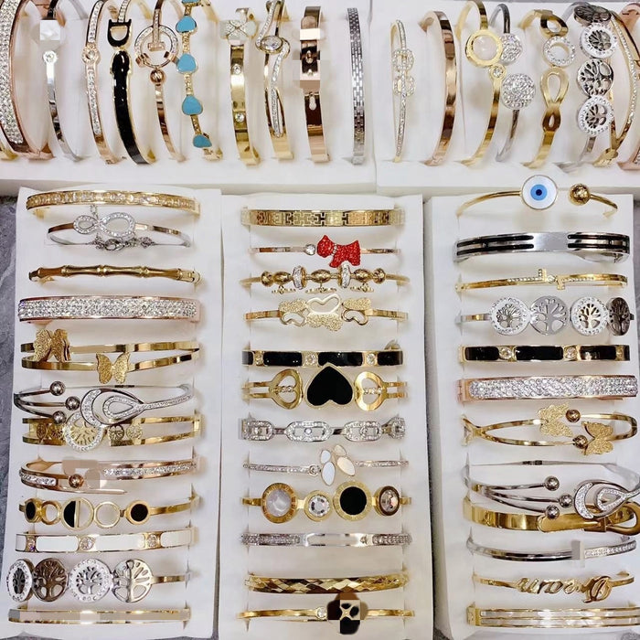 Wholesale Titanium steel bracelet with inlaid rhinestones,  style will be shipped randomly.