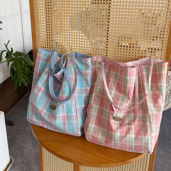 Wholesale New minimalist grid double-sided tote bag commuting shoulder bag