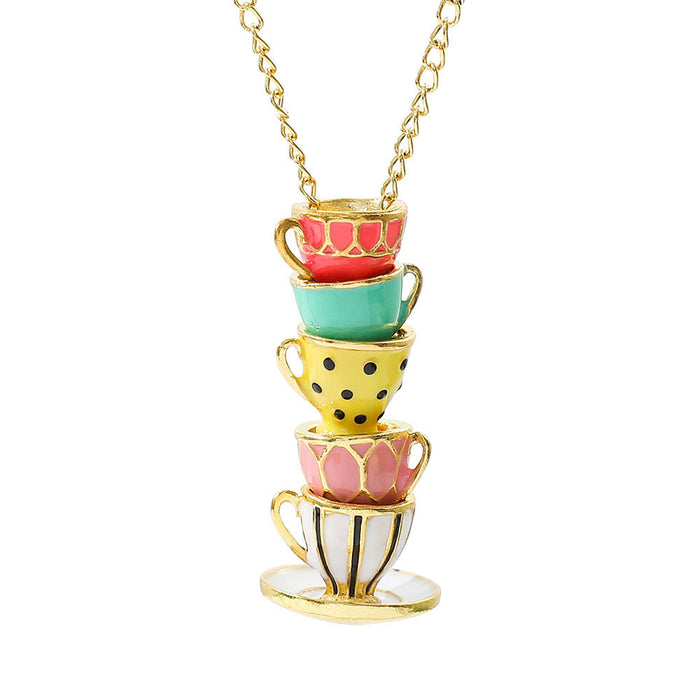 Wholesale Enamel-glazed teacup and wine glass  teapot long necklace sweater chain