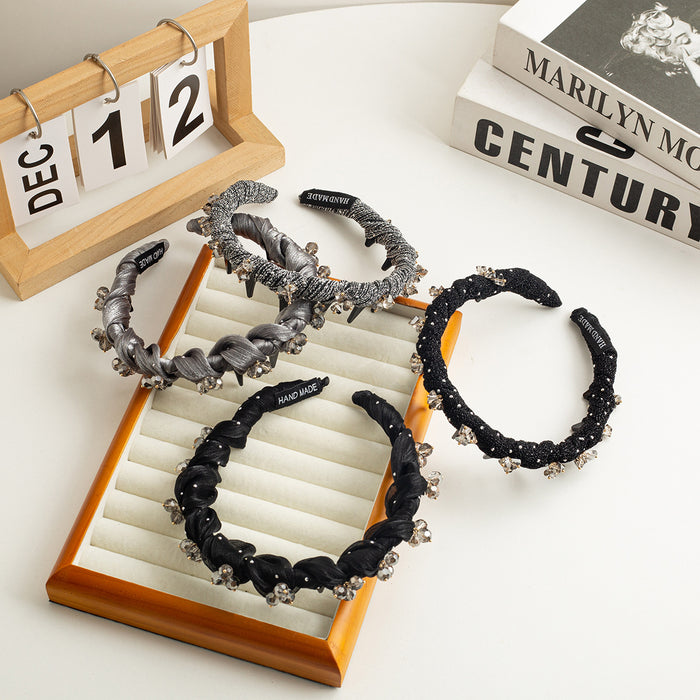 Wholesale Rhinestone Mesh Wavy Headband New Crystal High Cranial Top Head Hoop