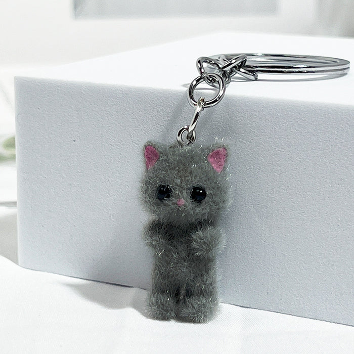 Wholesale Flocking cartoon cute beige cat pendant mobile phone key chain jewelry