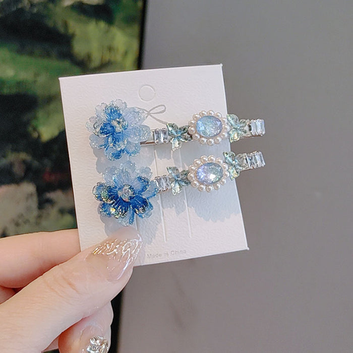 Wholesale Gradient Flower Diamond Hair Clip Female Edge Duckbill Clip