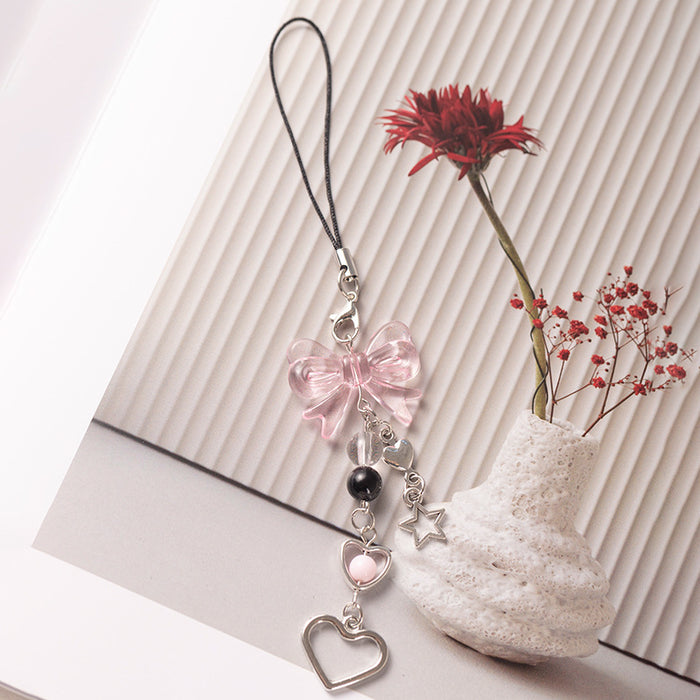 Wholesale Heart Transparent Bow Heart Phone Chain Pendant Bag Pendant Chain