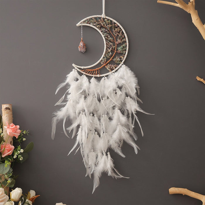 Wholesale Feather Dreamcatcher Wall Hanging with Tree of Life Design and Natural Stone Accents