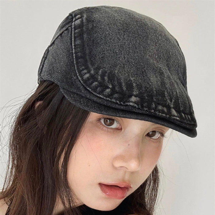 Wholesale Washed denim big brimmed beret, newsboy hat
