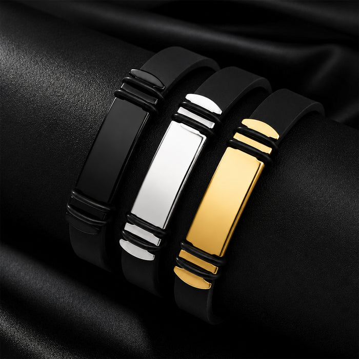Wholesale Men' s Stainless Steel Buckle Silicone Wristband - Blank Engravable Jewelry Accessory Gift
