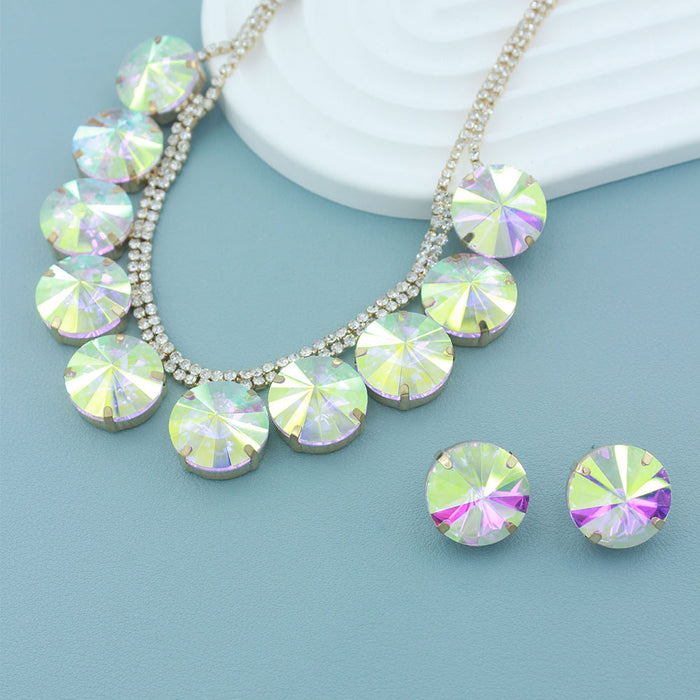 Wholesale jewelry suit  AB diamond round exaggerated necklace earrings