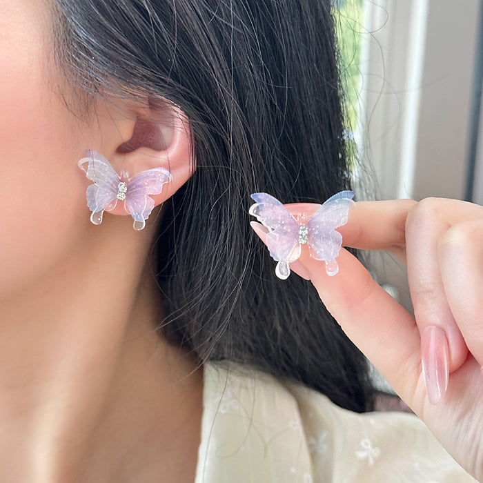 Wholesale Silver Needle Crystal Butterfly Earrings Versatile Light Luxury Fashion Earrings Temperament Earrings Wholesale