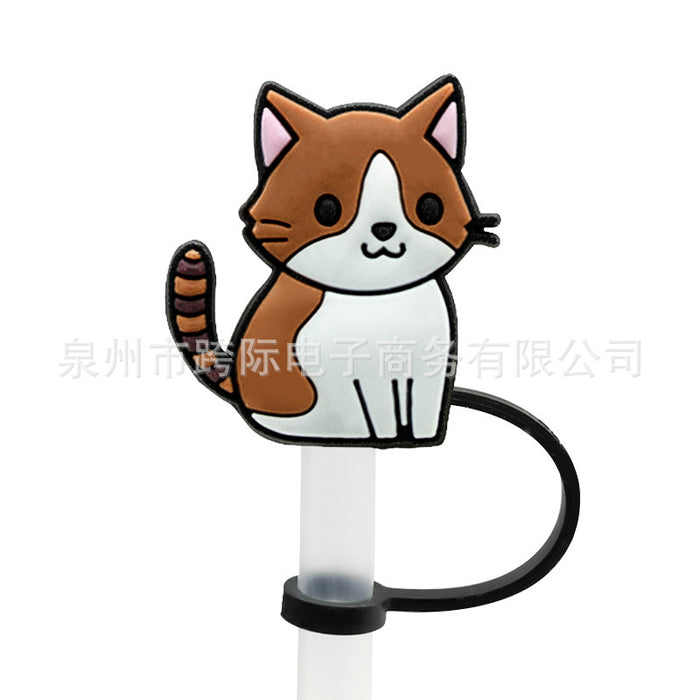 Wholesale New Cat Animal Straw Cover 10MM Straw Cap Silicone Dust Stopper Cute Anime Party Straw Decoration