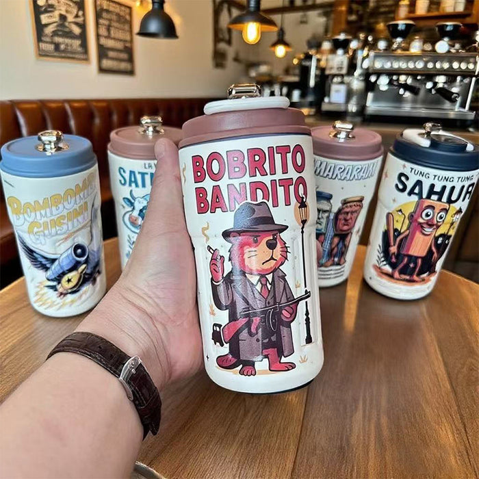 Wholesale Stainless steel thermos cup cartoon high-value straw cup portable large-capacity iced coffee cup