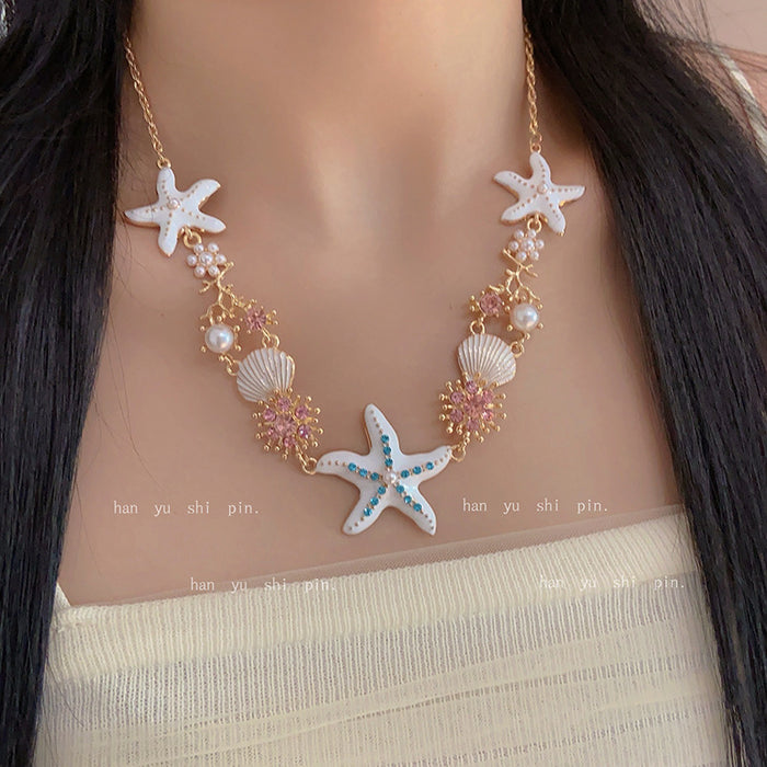 Wholesale Beach Vacation Sea Starfish Shell Bracelet Women' s Bohemian Pearl Earrings