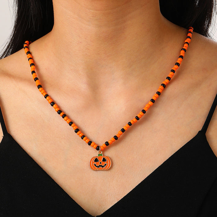 Wholesale Gothic  Skull Rice Bead Necklace Pumpkin Skull  Dark Wind Skull Pendant