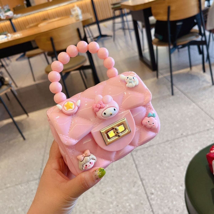 Wholesale Cute cartoon jelly bag diamond chain small square bag mini pearl portable messenger bag
