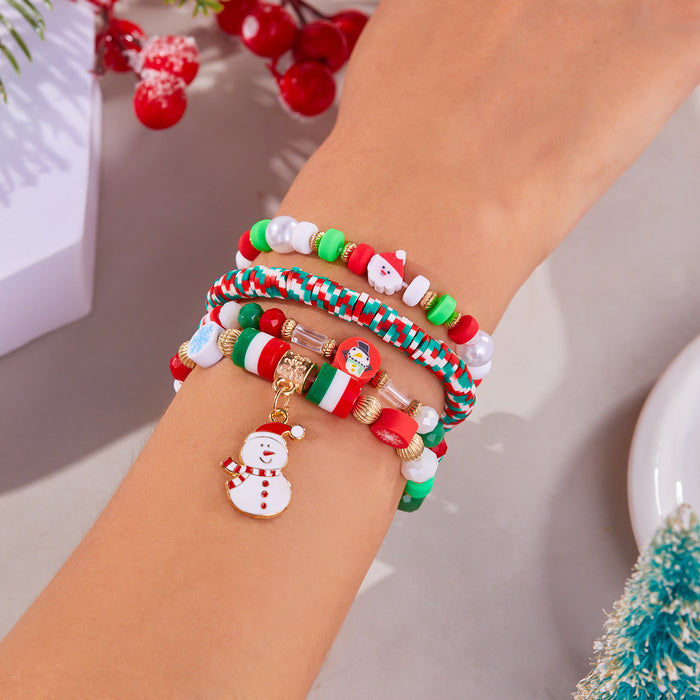 Wholesale Christmas Day Festival Color Acrylic Diamond Snowflake Bell Elastic Beaded Bracelet Christmas suit