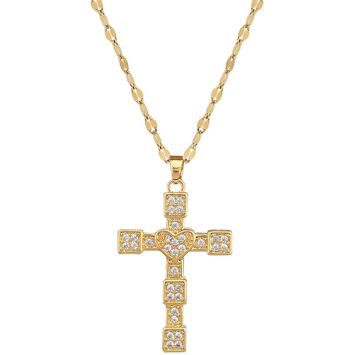 Wholesale Cross Full Diamond Titanium Steel Necklace JDC-NE-LiGe015