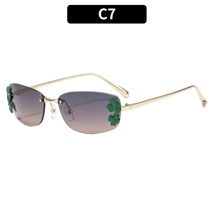 Wholesale Rimless Square Metal Leaf Decoration Sunglasses Fashion Accessory Gift for Women