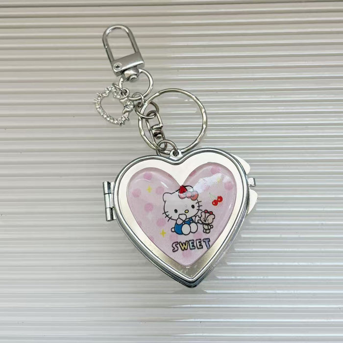 Wholesale Cartoon Heart Portable Mirror Keychain Bag Charm Alloy Electroplating
