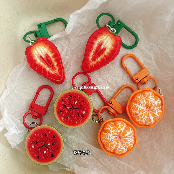 Wholesale Chic Fruit Resin Keychain Pendant - Half-Cut Strawberry Design
