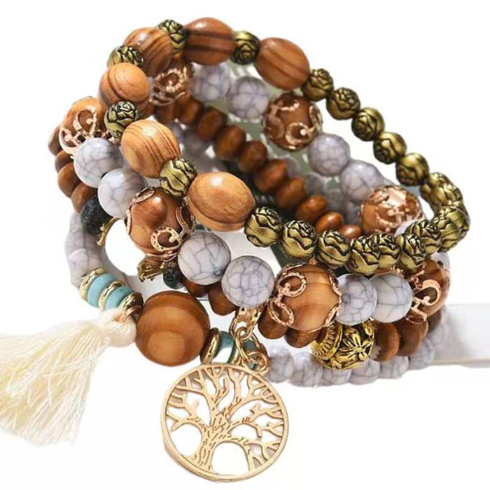 Wholesale Creative Tassel Multi-layer Wooden Bead Ethnic Style Wristband JDC-BT-NHong003