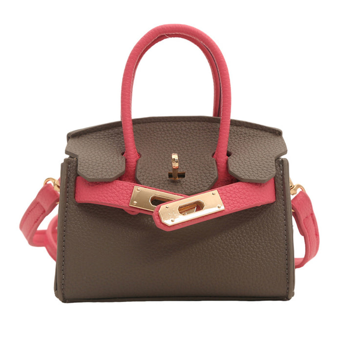 Wholesale New fashionable lychee patterned mini Kelly bag for girls, contrasting color crossbody bag