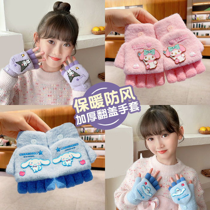 Wholesale Children's Winter Cold-proof Warm Gloves for Middle and Large Children and Primary School Students To Write with Half-finger Flip Five-finger Gloves JDC-GS-Zaix002